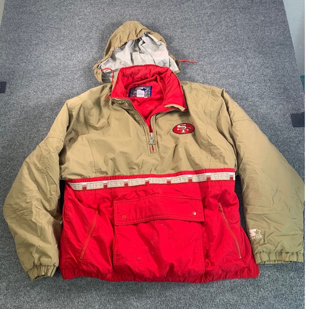 Starter San Francisco 49ers Jacket Mens XL Vintage Red Khaki Puffer Pullover SF‎